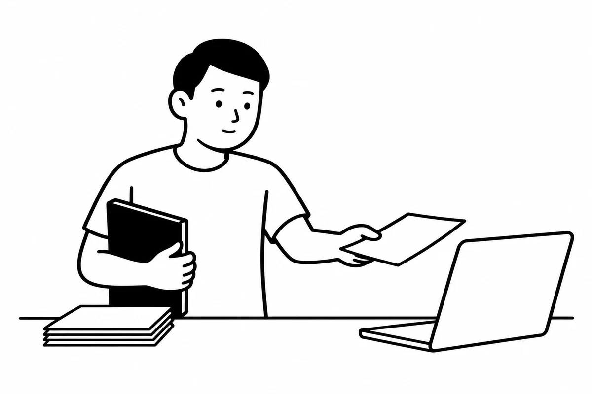A person selecting one sheet to share while keeping the notebook close